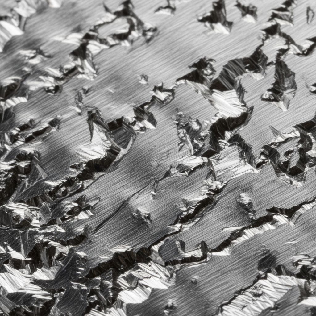 Close-up macro photograph of polished high-carbon steel surface showing grain boundaries and crystalline texture under industrial lighting